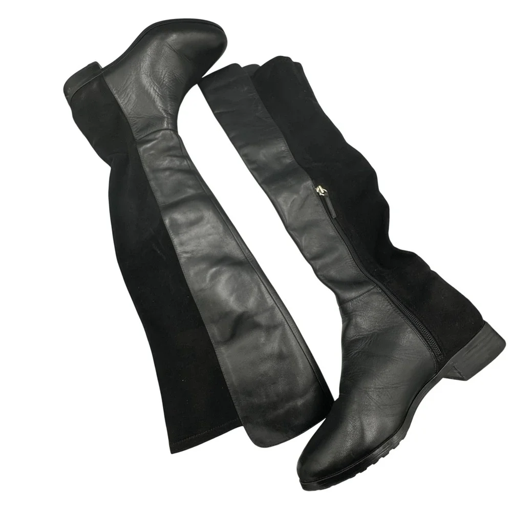 White House Black Market Black Leather Faux Suede OTK Riding‎ Boots Womens 9M